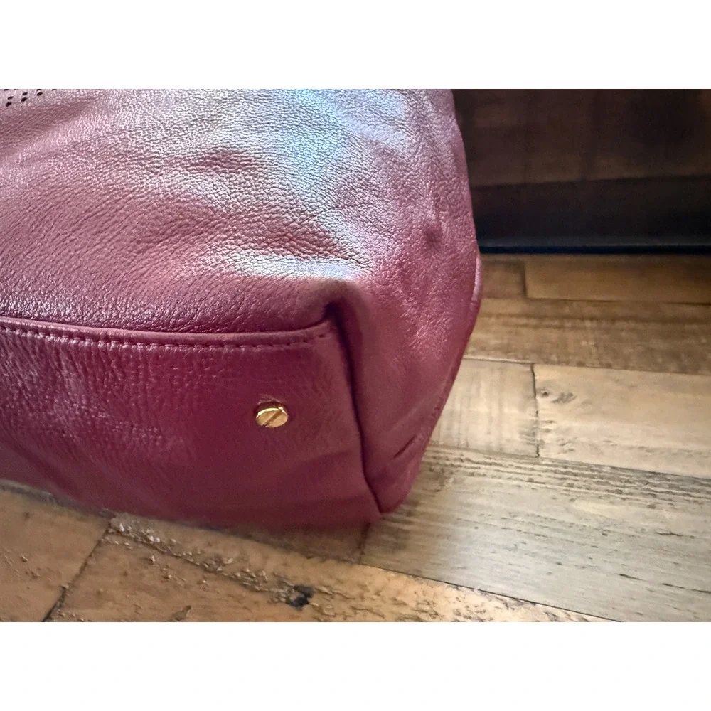 Tory Burch Tote Bag Women's Large Burgundy Leather Perforated Logo